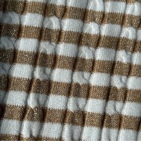 Talbots Women's Small Sweater Gold Stripe Wool Blend Metallic Preppy Holiday - Picture 10 of 16
